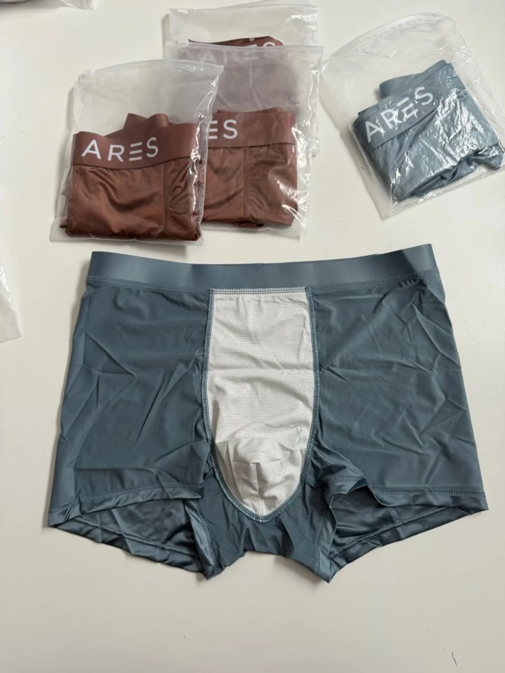 Ares Boxer Brief Silk Blend Lightweight Breathable 4 Way Stretch Blue Brown 6 Pk - Picture 10 of 15